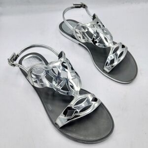 STUART WEITZMAN Gelfisher Laser-Cut Jelly Sandals In Graphite Size 8